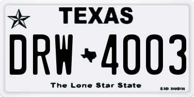 TX license plate DRW4003