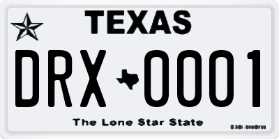 TX license plate DRX0001