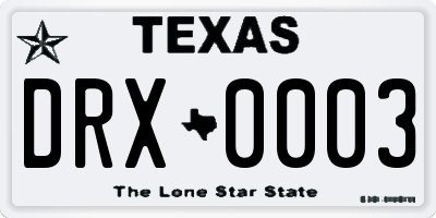 TX license plate DRX0003