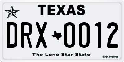 TX license plate DRX0012