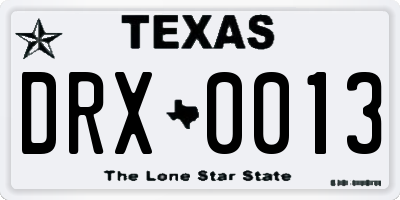 TX license plate DRX0013