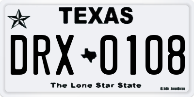 TX license plate DRX0108
