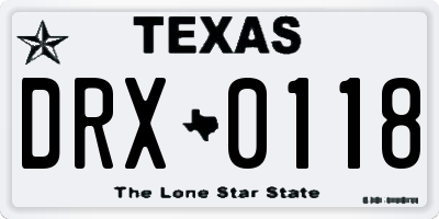 TX license plate DRX0118