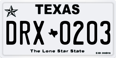 TX license plate DRX0203