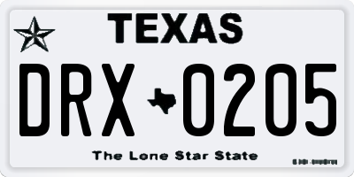 TX license plate DRX0205