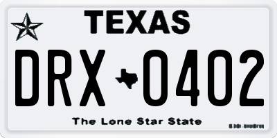 TX license plate DRX0402