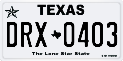 TX license plate DRX0403