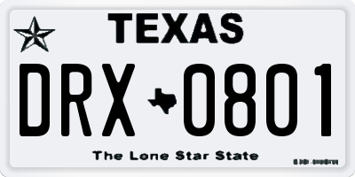 TX license plate DRX0801