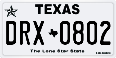 TX license plate DRX0802
