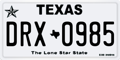 TX license plate DRX0985