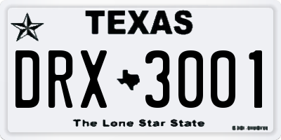 TX license plate DRX3001