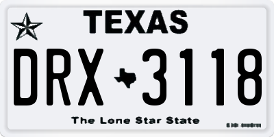 TX license plate DRX3118