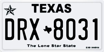 TX license plate DRX8031