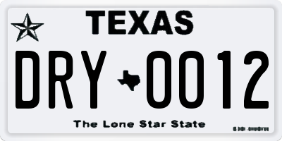 TX license plate DRY0012