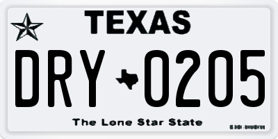 TX license plate DRY0205
