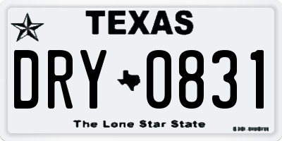 TX license plate DRY0831