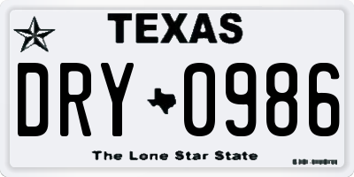 TX license plate DRY0986