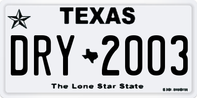 TX license plate DRY2003