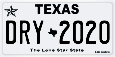 TX license plate DRY2020