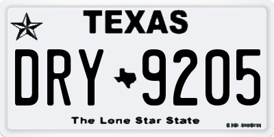 TX license plate DRY9205