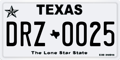 TX license plate DRZ0025