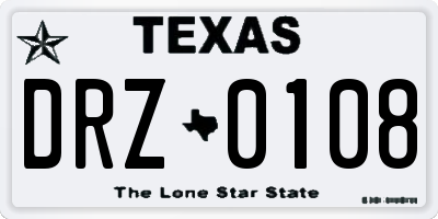 TX license plate DRZ0108