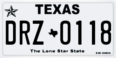 TX license plate DRZ0118