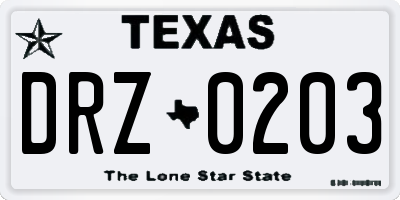 TX license plate DRZ0203