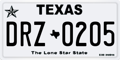 TX license plate DRZ0205