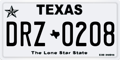 TX license plate DRZ0208