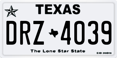 TX license plate DRZ4039