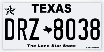 TX license plate DRZ8038