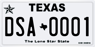 TX license plate DSA0001