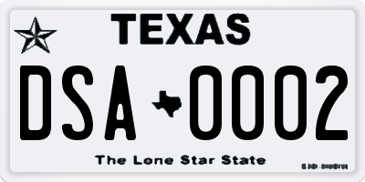 TX license plate DSA0002