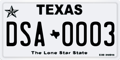 TX license plate DSA0003