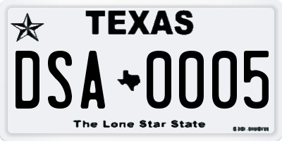 TX license plate DSA0005