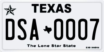 TX license plate DSA0007