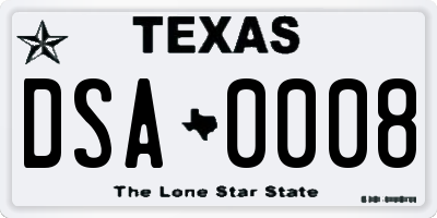 TX license plate DSA0008