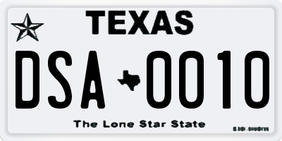 TX license plate DSA0010