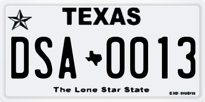 TX license plate DSA0013