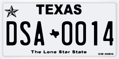TX license plate DSA0014