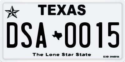 TX license plate DSA0015