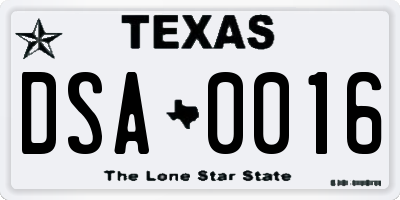 TX license plate DSA0016