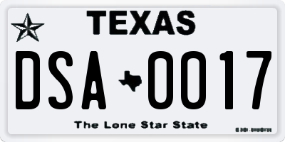 TX license plate DSA0017