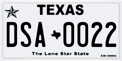 TX license plate DSA0022