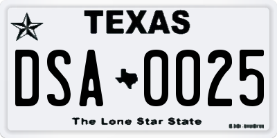 TX license plate DSA0025