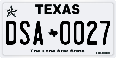 TX license plate DSA0027