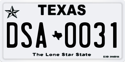 TX license plate DSA0031