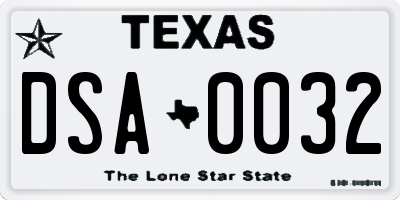 TX license plate DSA0032