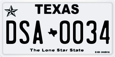 TX license plate DSA0034